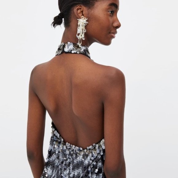NWT Zara Knit Ombre Sequin Halter Dress size M - Picture 5 of 14